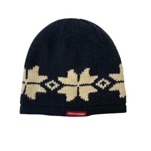 VTG Deadstock Abercrombie & Fitch Fair Isle Beanie Wool Blend Navy - Picture 1 of 8